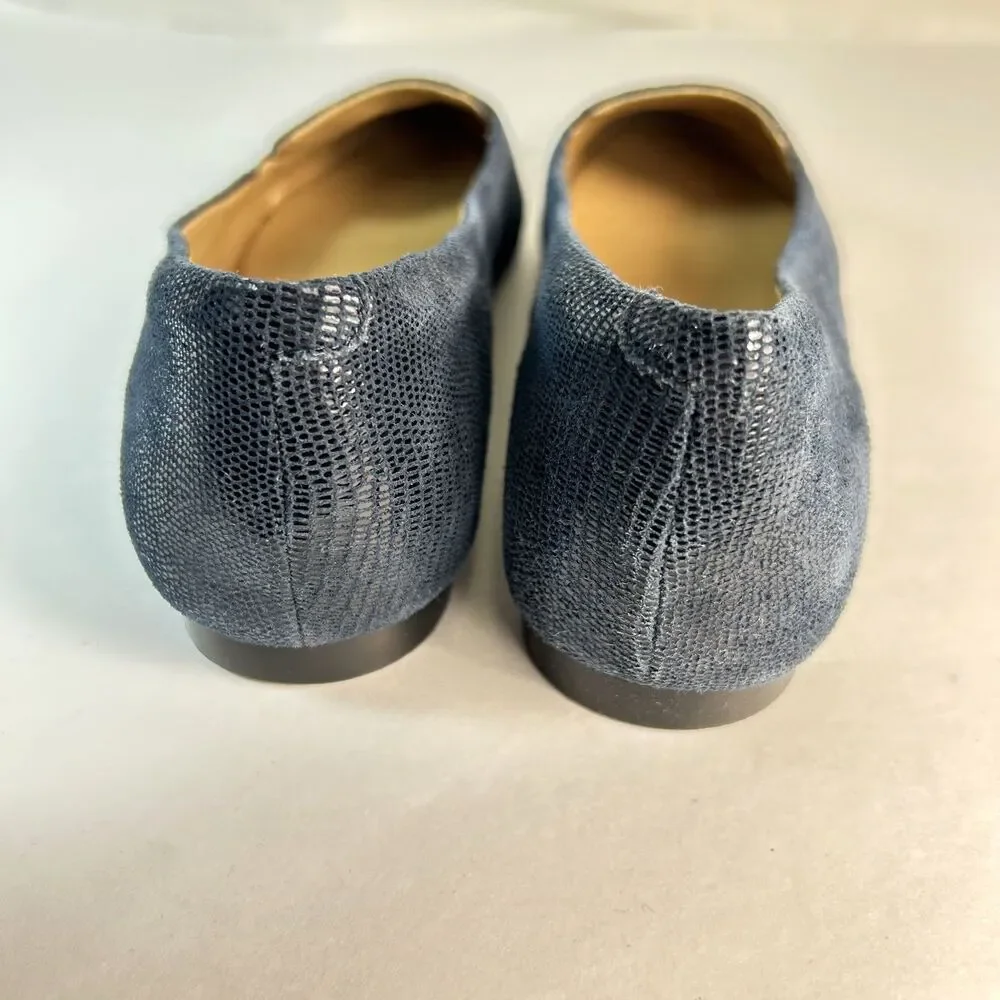 Trotters Women's Harlowe Navy Lizard Embossed Leather Flat Slip-on Size 8N